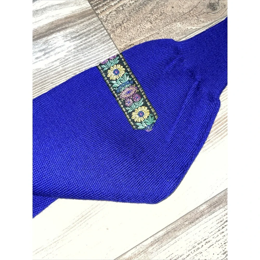 VINTAGE Meister Sweater Womens Large Purple 1/4 Zip Embroidery Trim